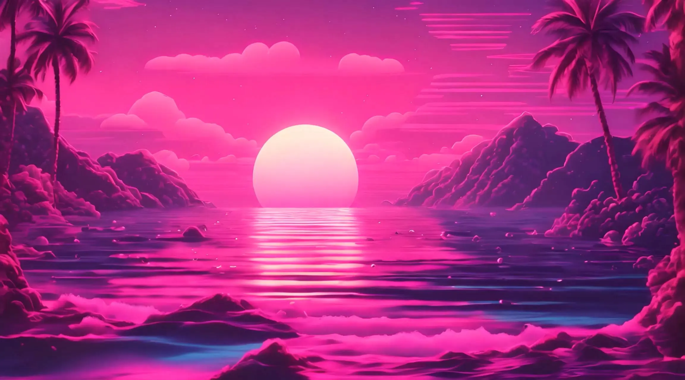 Vibrant Pink Neon Beach Sunset Animation